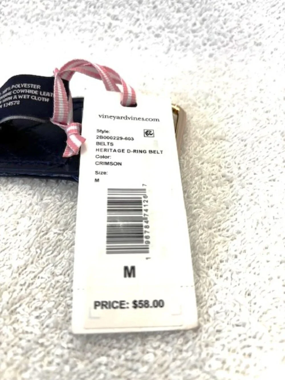 Vineyard Vines Heritage D-Ring striped belt in Crimson Size M